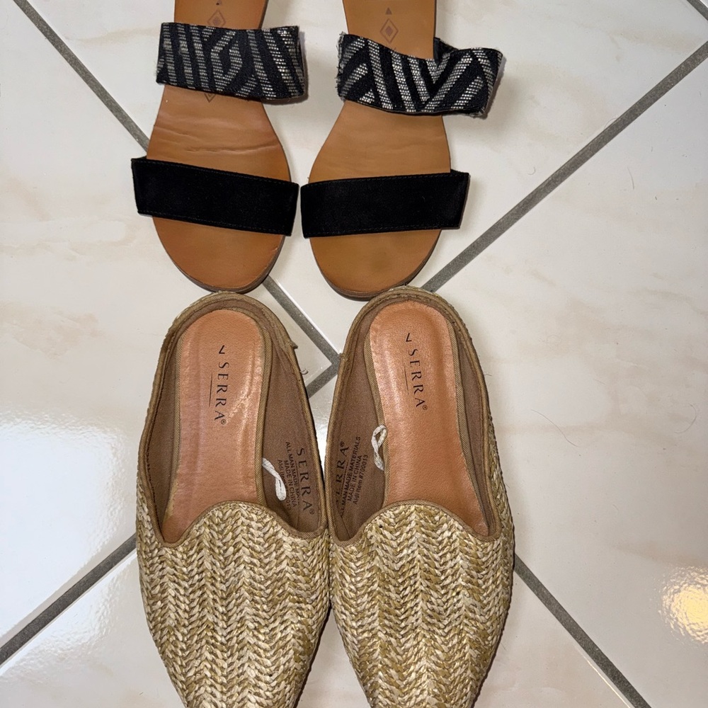 2 pairs of shoes! Sandals & slides- both in good condition. Versatile & chic.